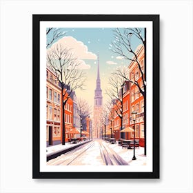 Vintage Winter Travel Illustration Copenhagen Denmark 2 Art Print