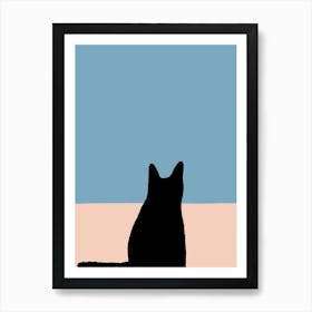 Cat Silhouette Blue Art Print