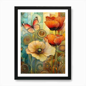 Poppies And Butterfly Art Print