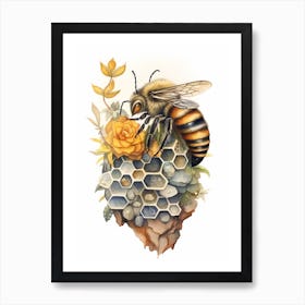 Ashy Leafcutter Bee Beehive Watercolour Illustration 3 Art Print