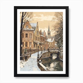 Vintage Winter Illustration Bruges Belgium 4 Art Print