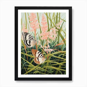 Butterflies In The Grass Japanese Style Painting 1 Art Print