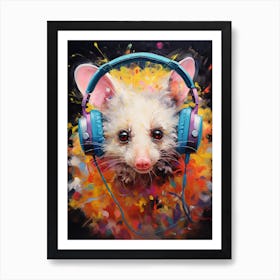  A Possum Wearing Headphones Vibrant Paint Splash 2 Art Print