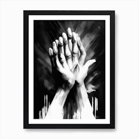 Blessing Hands Symbol Black And White Painting Art Print