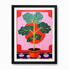 Pink And Red Plant Illustration Fiddle Leaf Fig 2 Art Print