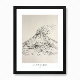 Mount Etna Italy Line Drawing 1 Poster Art Print