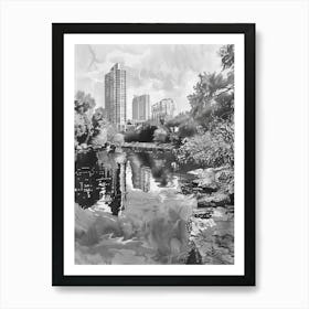 Laguna Gloria Austin Texas Black And White Drawing 2 Art Print