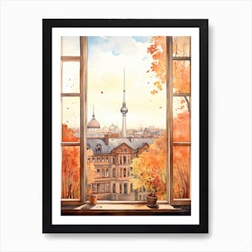 Window View Of Berlin Germany In Autumn Fall, Watercolour 2 Art Print