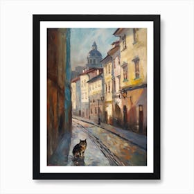 Painting Of A Street In Vienna With A Cat 3 Impressionism Art Print