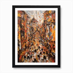 Painting Of A Marrakech With A Cat In The Style Of Abstract Expressionism, Pollock Style 4 Art Print