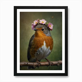 Robin With Flowers 2 Art Print