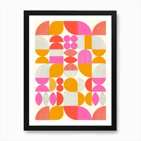 Abstract Geometric Mod Art Shapes Pink Orange Art Print