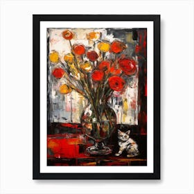 Ranunculus With A Cat 4 Abstract Expressionism  Art Print