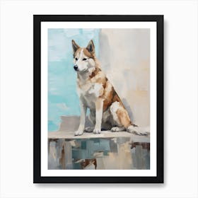 Siberian Husky Dog, Painting In Light Teal And Brown 0 Art Print