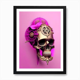 Skull With Steampunk Details 3 Pink Mexican Art Print