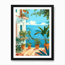 Balcony With Plants And Sea View Art Print