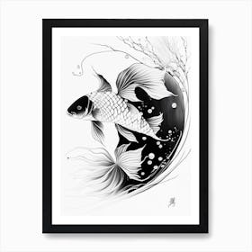 Midorigoi Koi 1, Fish Minimal Line Drawing Art Print