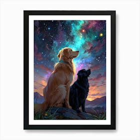 Two Dogs Looking At The Stars 4 Art Print