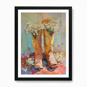 Cowboy Boots And Wildflowers Yarrow Art Print