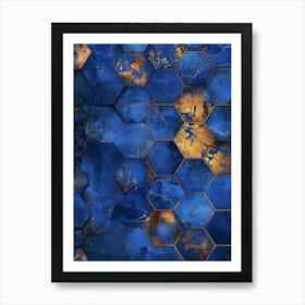 Blue And Gold Hexagonal Marble Background Art Print