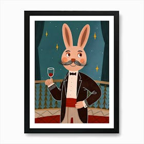 Hare Rabbit with A Costume and Glass of Wine Art Print