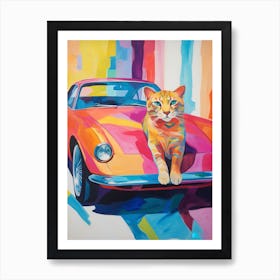 Chevrolet Camaro Vintage Car With A Cat, Matisse Style Painting 1 Art Print