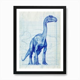 Dryosaurus Dinosaur Blue Print Sketch 2 Art Print