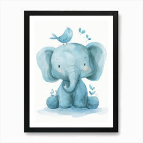 Small Joyful Elephant With A Bird On Its Head 5 Art Print