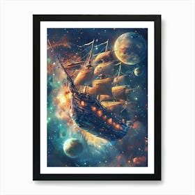 Fantasy Ship Floating in the Galaxy 19 Art Print