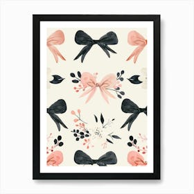 Pink And Black Bows 4 Pattern Art Print