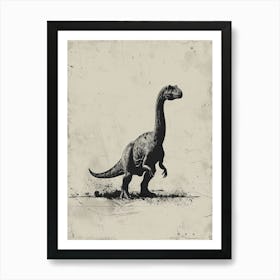 Edmontosaurus Dinosaur Black Ink & Sepia Illustration 1 Art Print