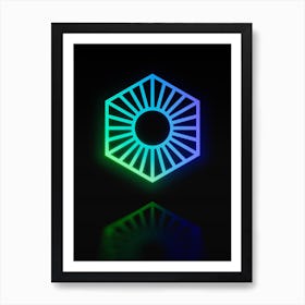 Neon Blue and Green Abstract Geometric Glyph on Black n.0465 Art Print