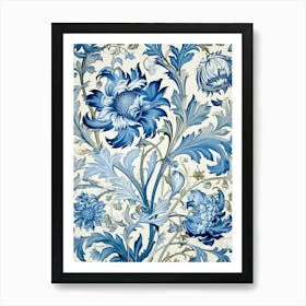 Blue And White Floral Wallpaper Art Print