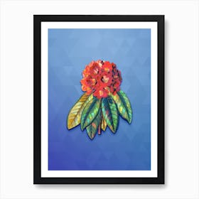 Vintage Rhododendron Rollissonii Botanical Art on Blue Perennial n.1318 Art Print