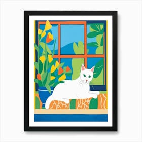 White Cat In Window Style Henri Matisse Art Print