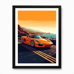 A Porsche Carrera Gt In The Pacific Coast Highway Car Illustration 3 Art Print