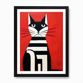 Abstracted Cat-titude: Minimalist Cubism in Feline Art Art Print