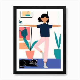 Yoga With Cat Art Print