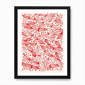 Red Cactus On Beige Art Print