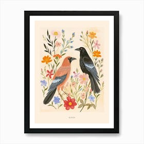 Folksy Floral Animal Drawing Raven 8 Poster Art Print