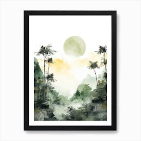 Watercolour Painting Of Borneo Rainforest   Brunei Indonesia And Malaysia 1 Art Print