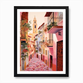 Seville Spain 5 Vintage Pink Travel Illustration Art Print