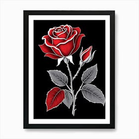 Red Rose On Black Background 2 Art Print