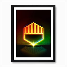 Neon Geometric Glyph in Watermelon Green and Red on Black n.0378 Art Print