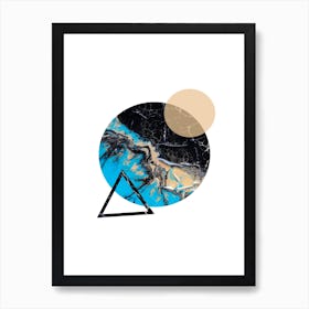 Blue Sand and Marble Circle Geometric Art Print