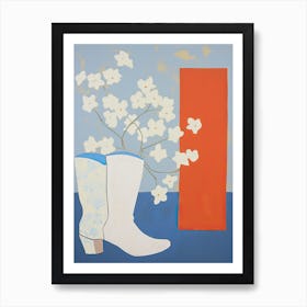 A Painting Of Cowboy Boots With Daffodil Flowers, Pop Art Style 8 Art Print