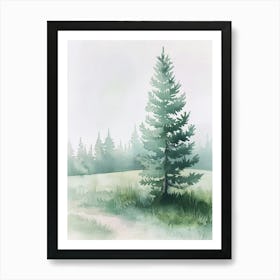 Spruce Tree Atmospheric Watercolour Painting 3 Art Print