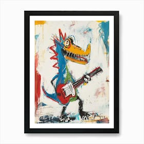 Dinosaur Playing Guitar Scribble Paint Splash 1 Art Print