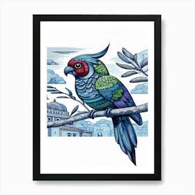 Doodle Parrot On A Branch Art Print