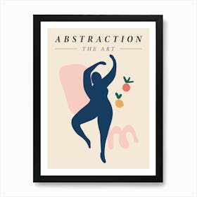 Dancing woman with fruits, Neutral abstract retro print, Exhibition, Mid century modern Art Print